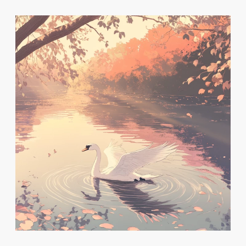 Serene Swan on Autumn Lake at Sunset Pin