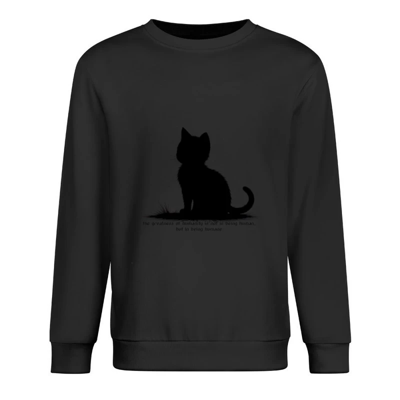 Black Cat Silhouette with Humane Message Male Pullover Sweatshirt