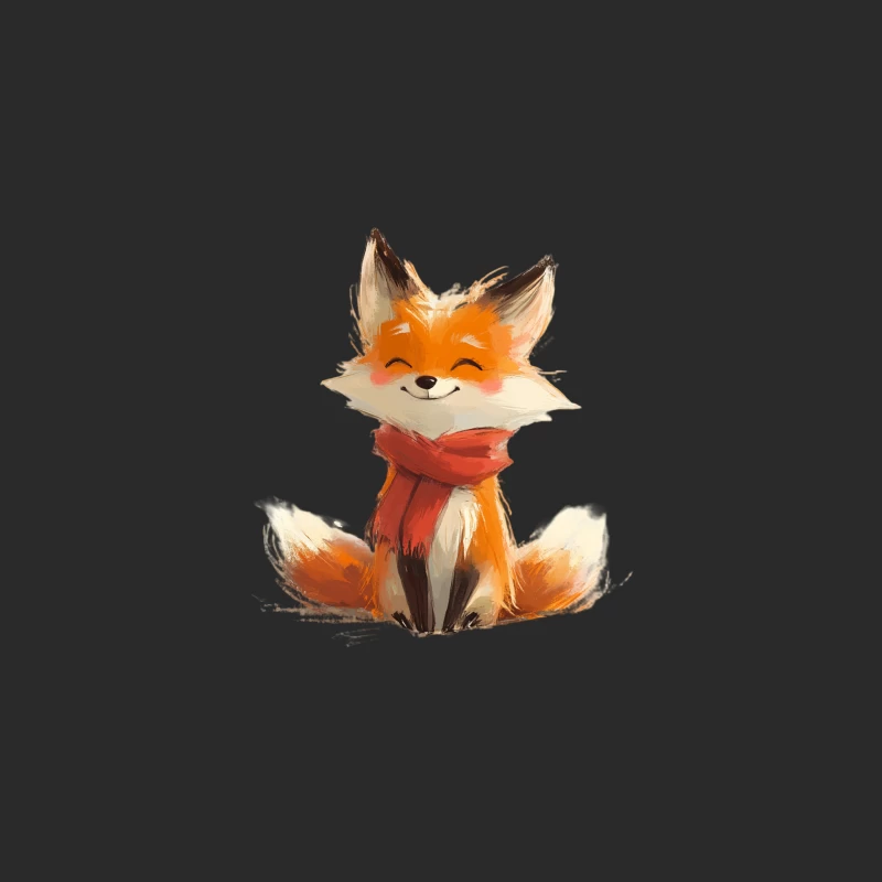 Cute Cartoon Fox with Red Scarf: Winter Illustration Baseball Cap
