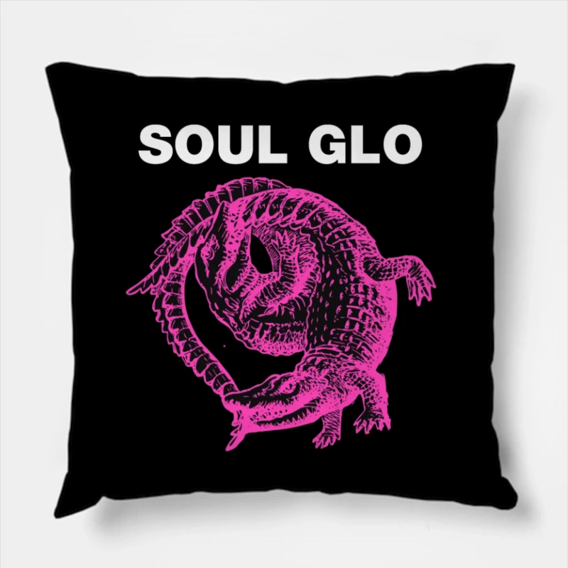 Pink Skeletal Alligator Soul Glo Design Throw Pillow