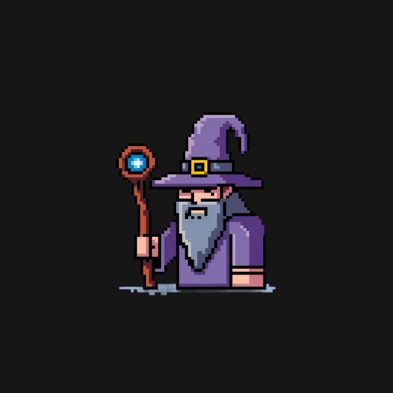 Pixelated Wizard with Magic Staff in Purple Robe Male Long Sleeve T-Shirt
