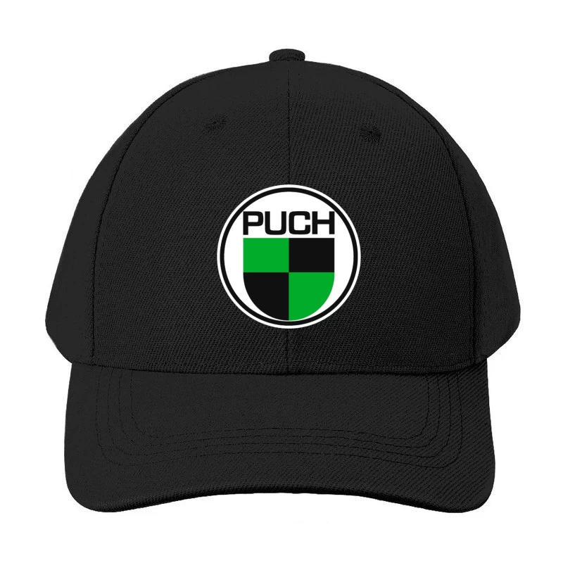 Vintage Puch Motorcycle Company Logo with Green and Black Shield Design Baseball Cap