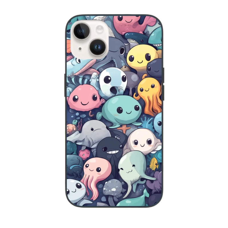 Cute Kawaii Marine Creatures Cartoon Illustration iPhone Case