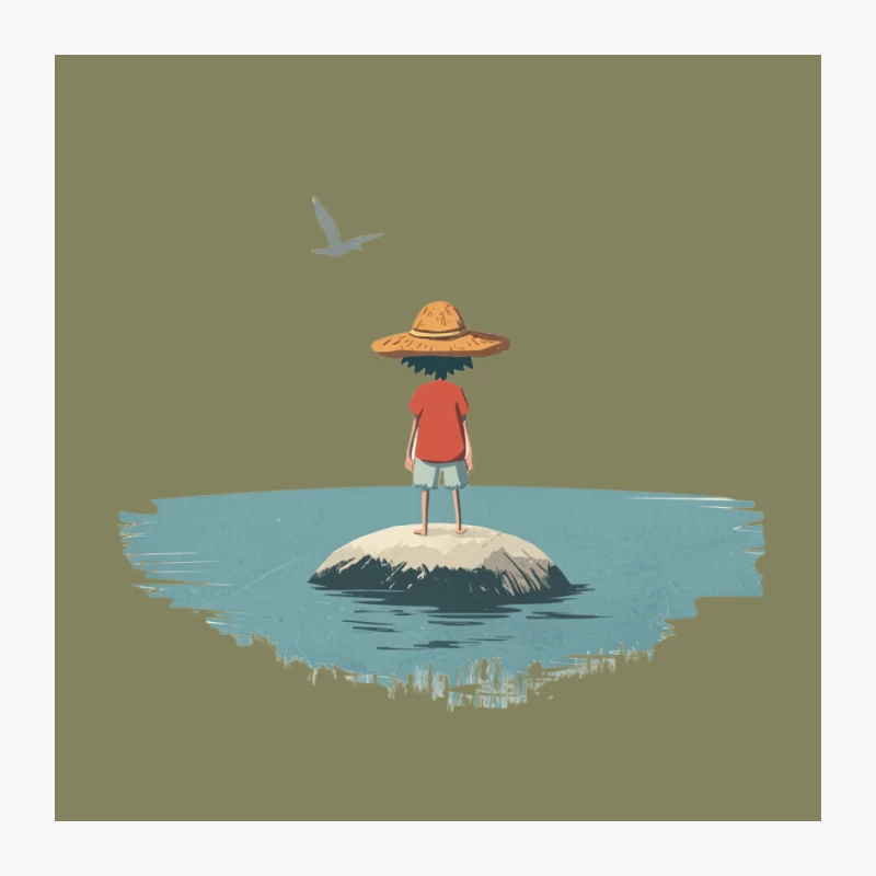 One Piece Solitary Summer Adventure: Illustration of a Figure on a Tiny Island Pin