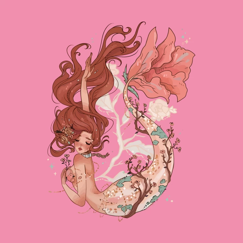 Enchanting Pastel Mermaid with Floral Accents Female T-Shirt