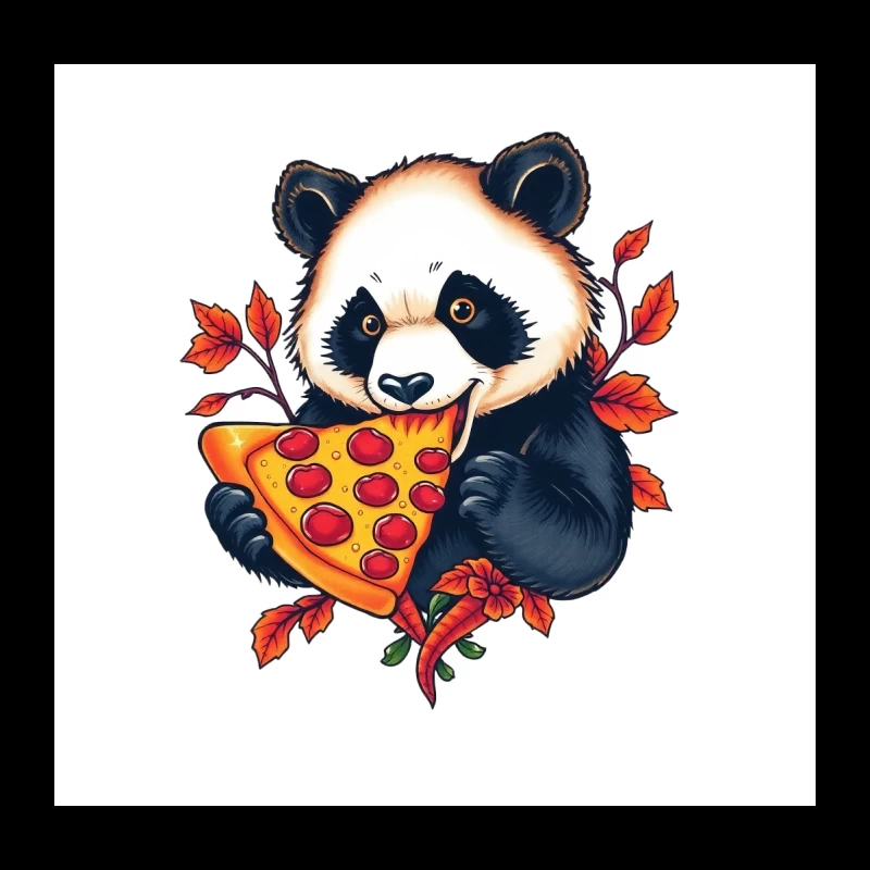 Cute Panda Bear Eating Pizza Throw Pillow