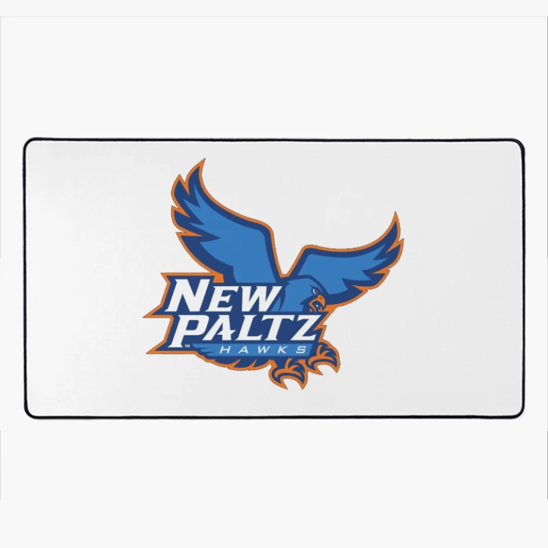 New Paltz Hawks Athletic Logo with Blue Hawk Mascot Desk Mat