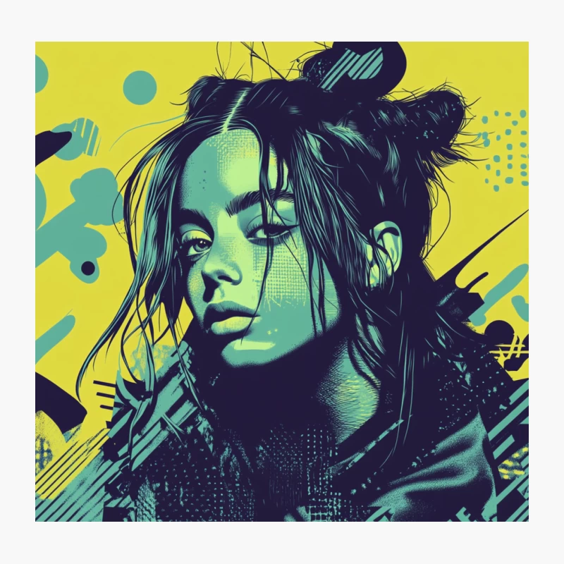 Vibrant Pop Art Portrait: Urban Chic in Green and Yellow Throw Pillow