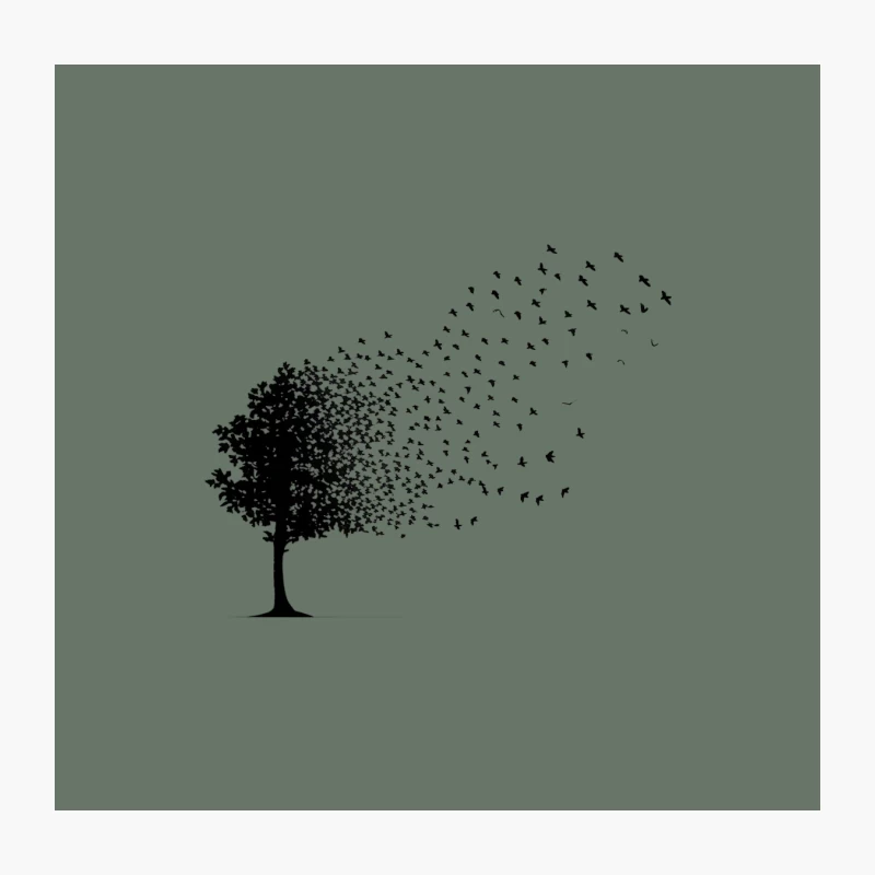 Minimalist Black and White Tree Transforming into Flying Birds Throw Pillow