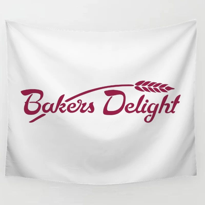 Bakers Delight Burgundy Cursive Logo with Wheat Symbol Tapestry