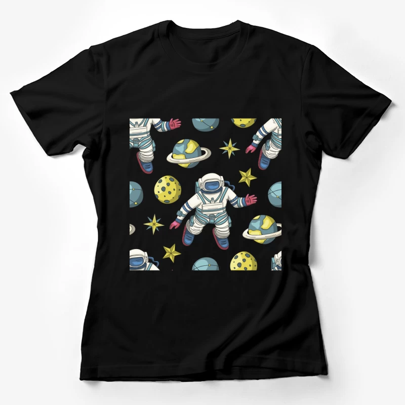 Astronauten und Planeten im Weltraum Damen T-Shirt