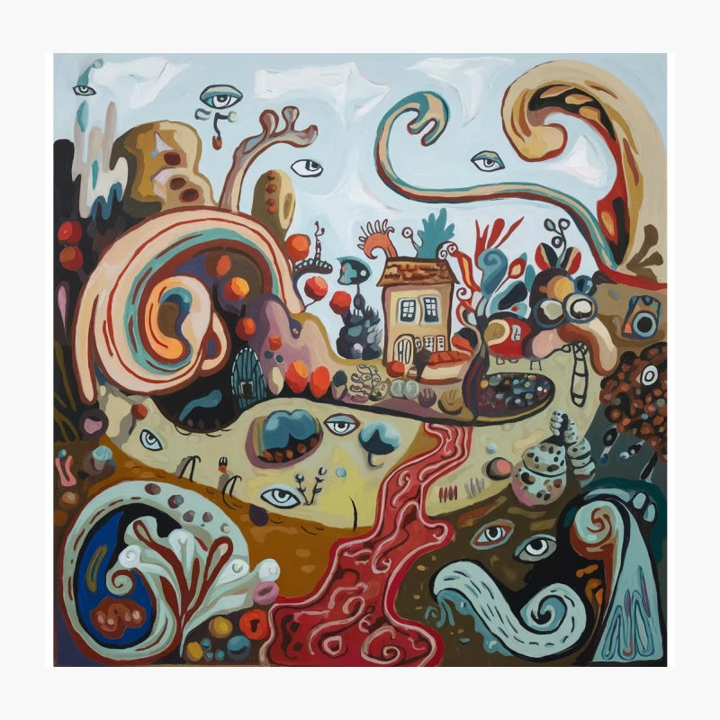 Whimsical Surrealist Dreamscape with Eyes and Swirls Throw Pillow