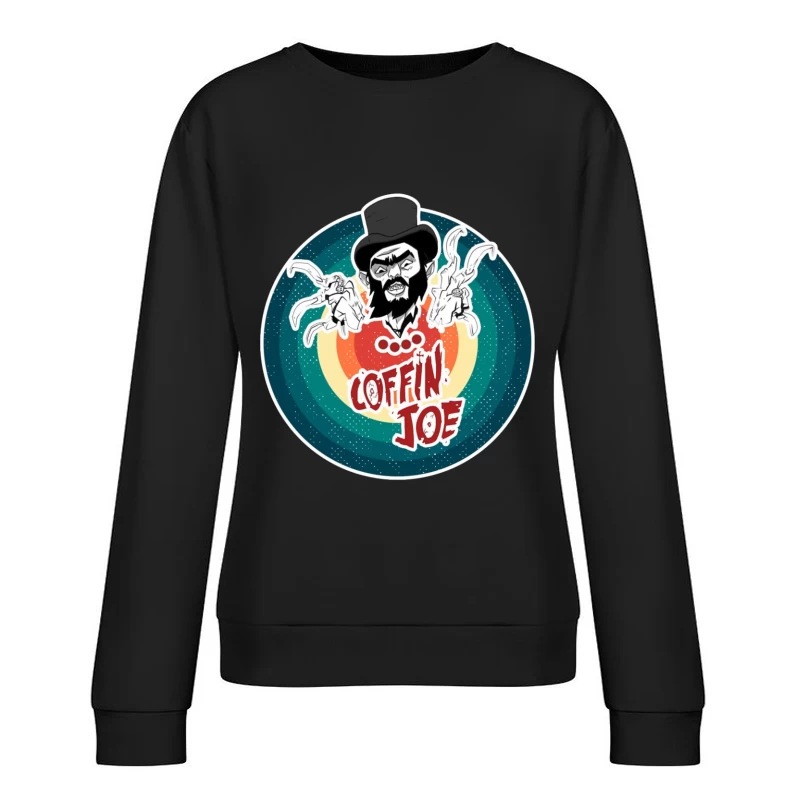 Coffin Joe: Retro Horror Logo with Bearded Character and Ghosts Female Pullover Sweatshirt