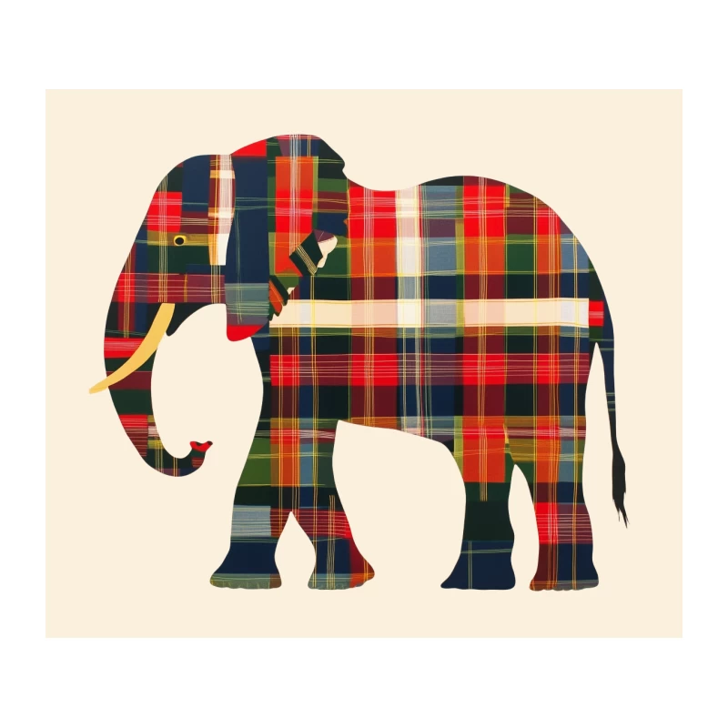 Decorative Plaid Elephant in Scottish Tartan Style Art Design Tapestry