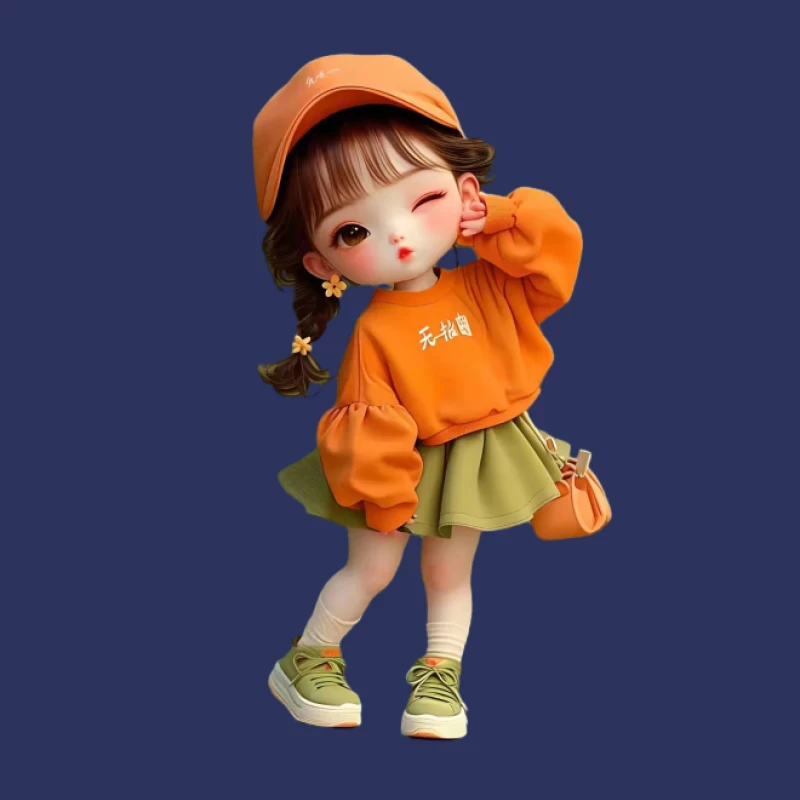 Niedliches Mädchen in Orange mit Accessoires Herren T-Shirt