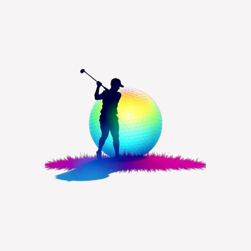 Colorful Golfer Silhouette with Rainbow Golf Ball Male T-Shirt