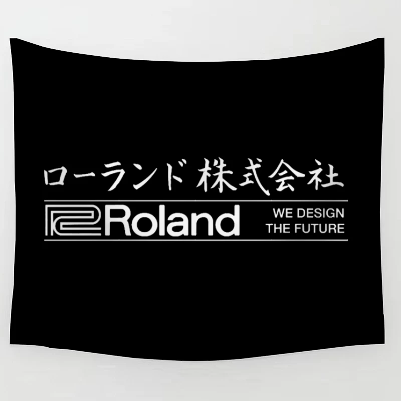 Roland Corporation Logo with Japanese Text and Design Slogan Tapestry