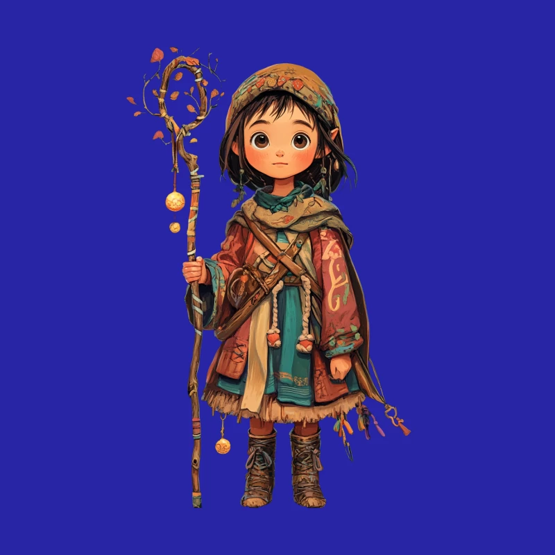 Cute Tribal Fantasy Character with Autumn-Inspired Staff Male Tank Top