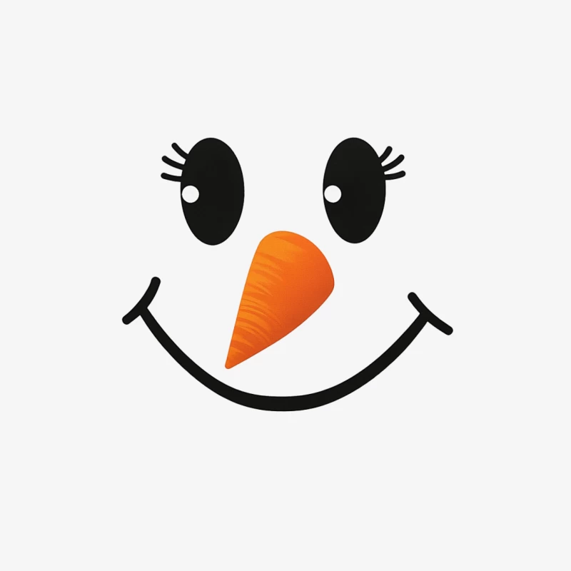 Cute Snowman Face with Carrot Nose Cartoon Illustration Female Long Sleeve T-Shirt