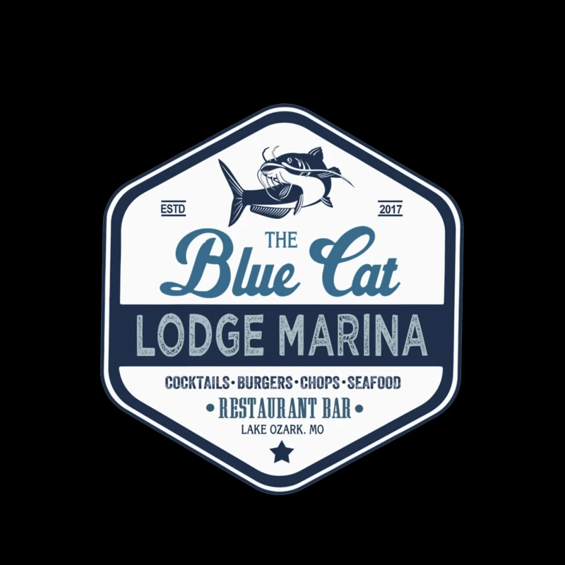 The Blue Cat Lodge Marina Restaurant and Bar - Vintage Nautical Logo Design Tapestry