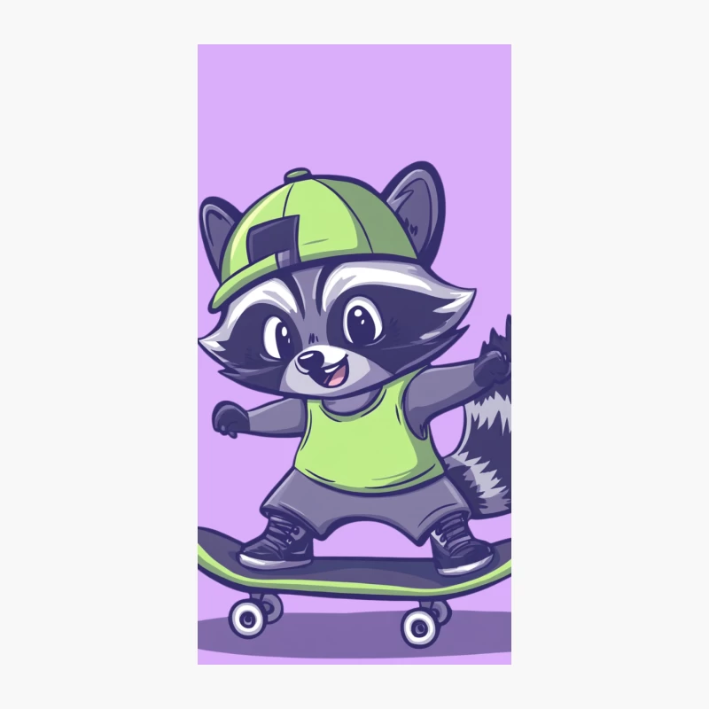 Cute Cartoon Raccoon Skateboarding in Green Outfit iPhone Case