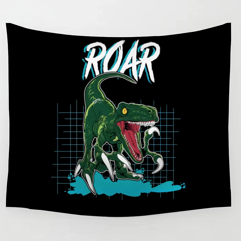 Velociraptor Roar: Neo-Retro Power Tapestry