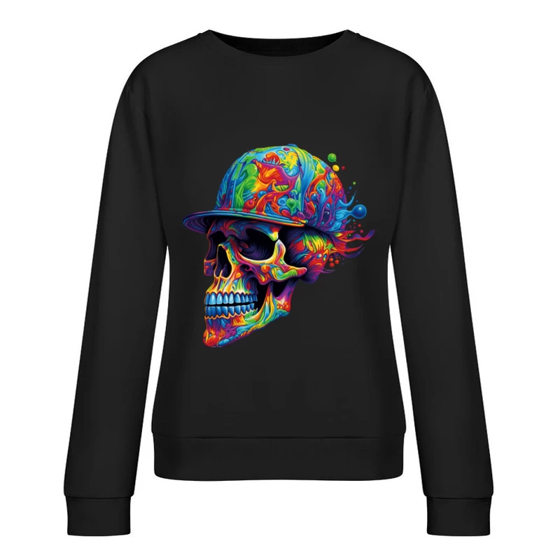 Psychedelischer Totenschädel mit Baseballkappe Damen Pullover Sweatshirt