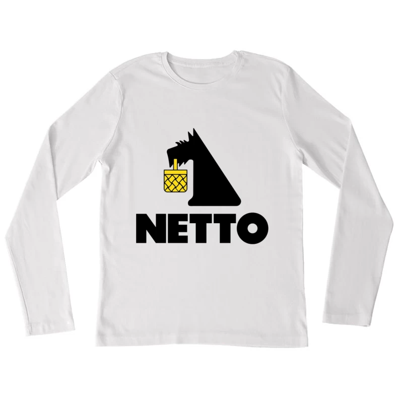 Netto Supermarket Logo with Black Dog and Yellow Basket Female Long Sleeve T-Shirt