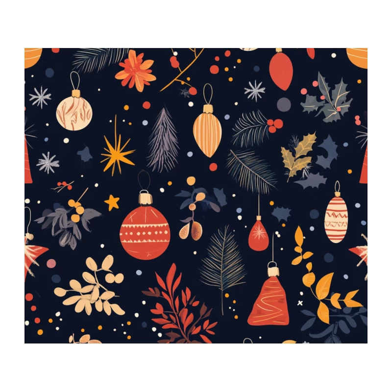 Festive Christmas Pattern with Ornaments and Winter Foliage Tapestry