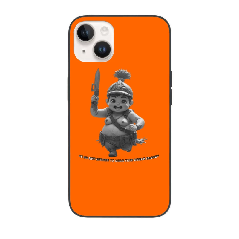 Adorable Chubby Warrior Character with Crown and Sword iPhone Case