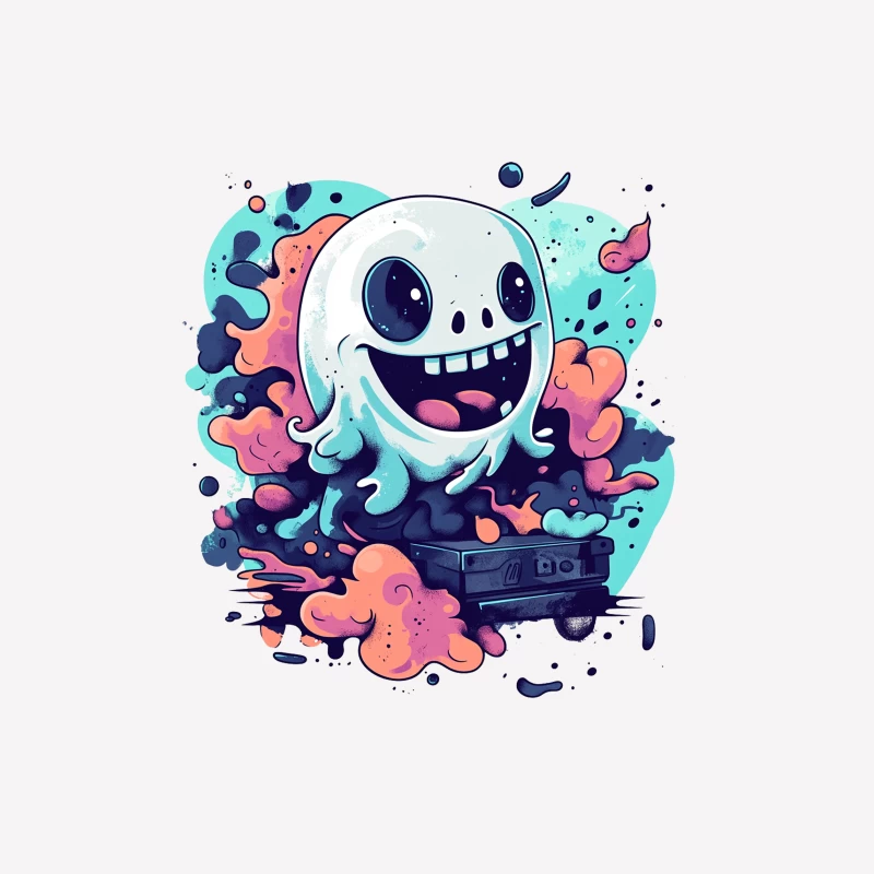 Playful Ghost with Colorful Swirls Gaming Art Male T-Shirt