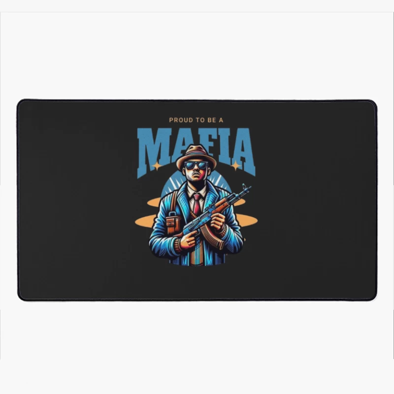 Vintage-Style Mafia Gangster Illustration with Weapon Desk Mat