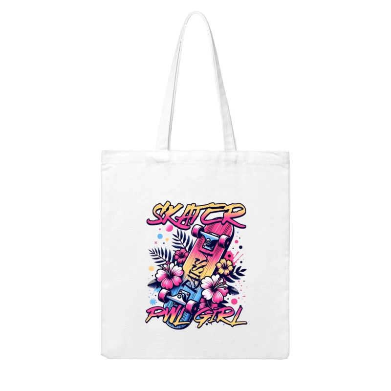 Tropical Skater Girl Typography with Floral Design Cotton Tote Bag