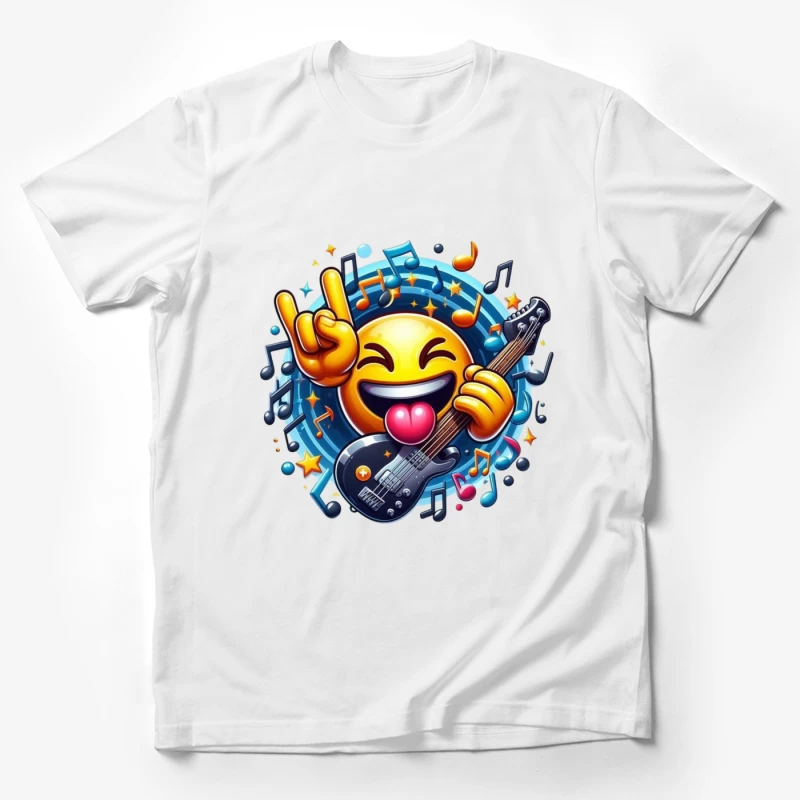 Rocking Smiley Emoji with Guitar and Music Notes Male T-Shirt