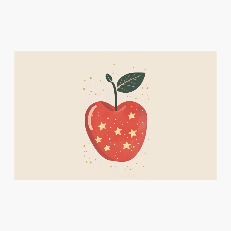 Whimsical Red Apple Illustration with Stars Travel Mug