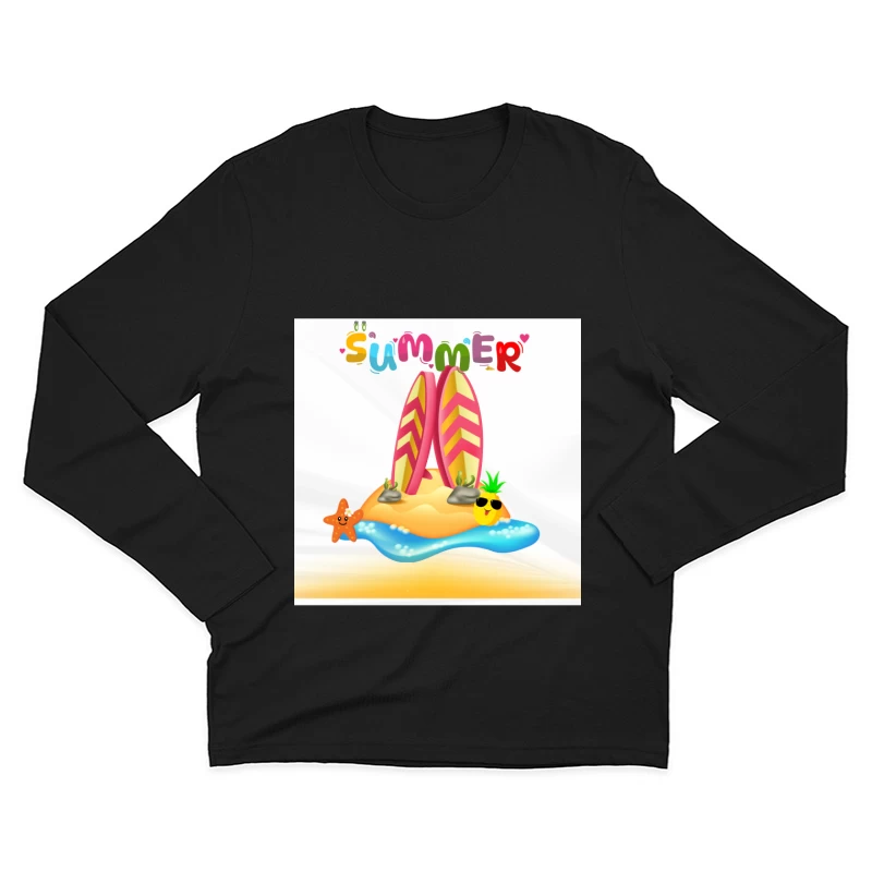 Tropical Surfboard on Island with Palm Trees Male Long Sleeve T-Shirt