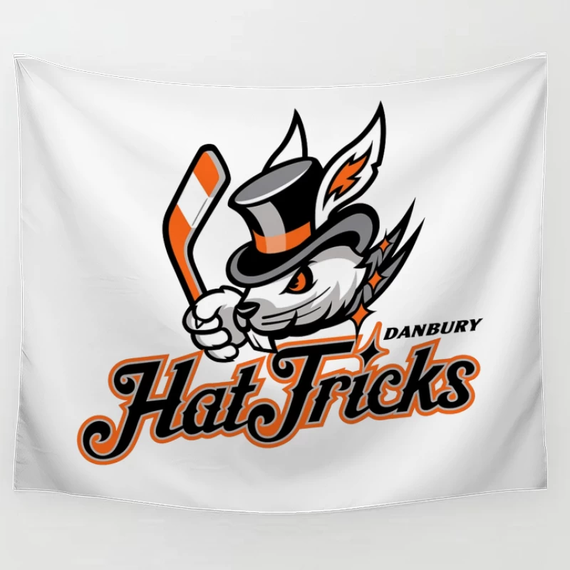 Danbury Hat Tricks Hockey Team Logo with Rabbit Mascot Tapestry