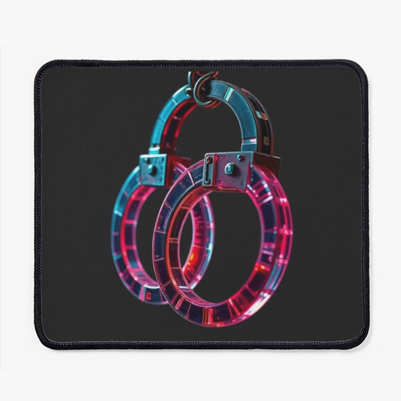 Illuminated Cyberpunk Handcuffs with Neon Pink and Blue Glow Mouse Pad