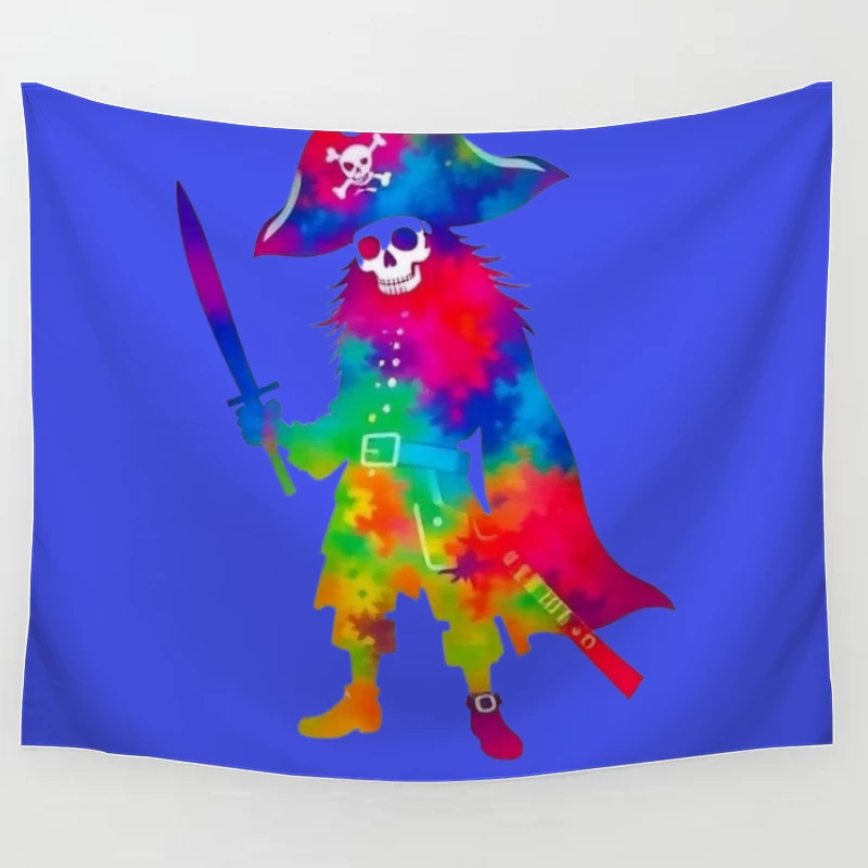 Colorful Pirate Skeleton with Sword Tapestry
