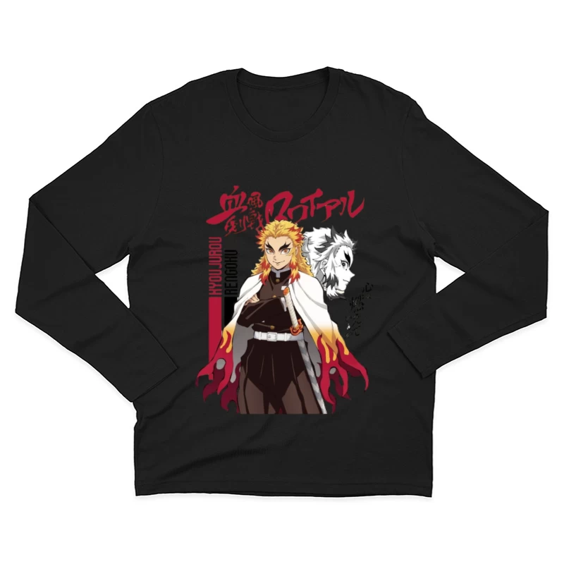 Anime Krieger mit Flammenschwert Herren Langarm T-Shirt