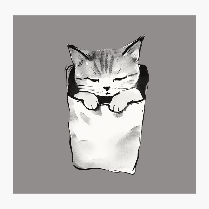 Sleepy Cat Illustration: Cozy Ink Drawing of Cute Feline Throw Pillow