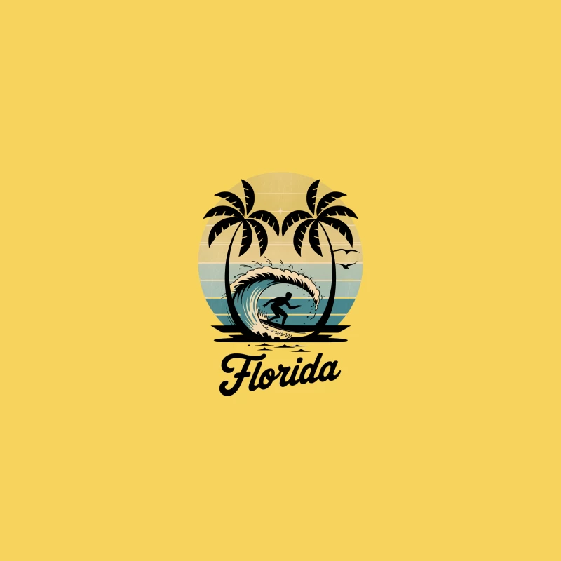 Retro Florida Beach Surfing Scene with Palm Trees at Sunset Bucket Hat