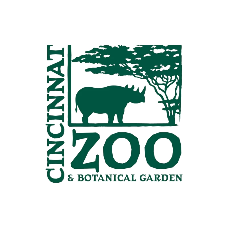 Cincinnati Zoo & Botanical Garden Logo with Rhinoceros and Acacia Tree Throw Pillow