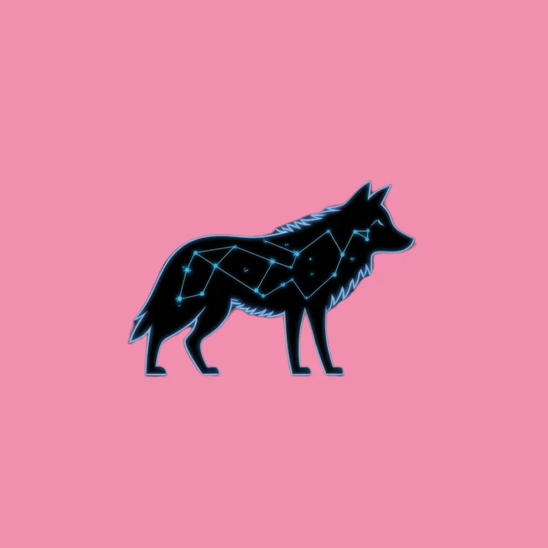 Celestial Wolf: Geometric Constellation Silhouette in Neon Blue Female T-Shirt