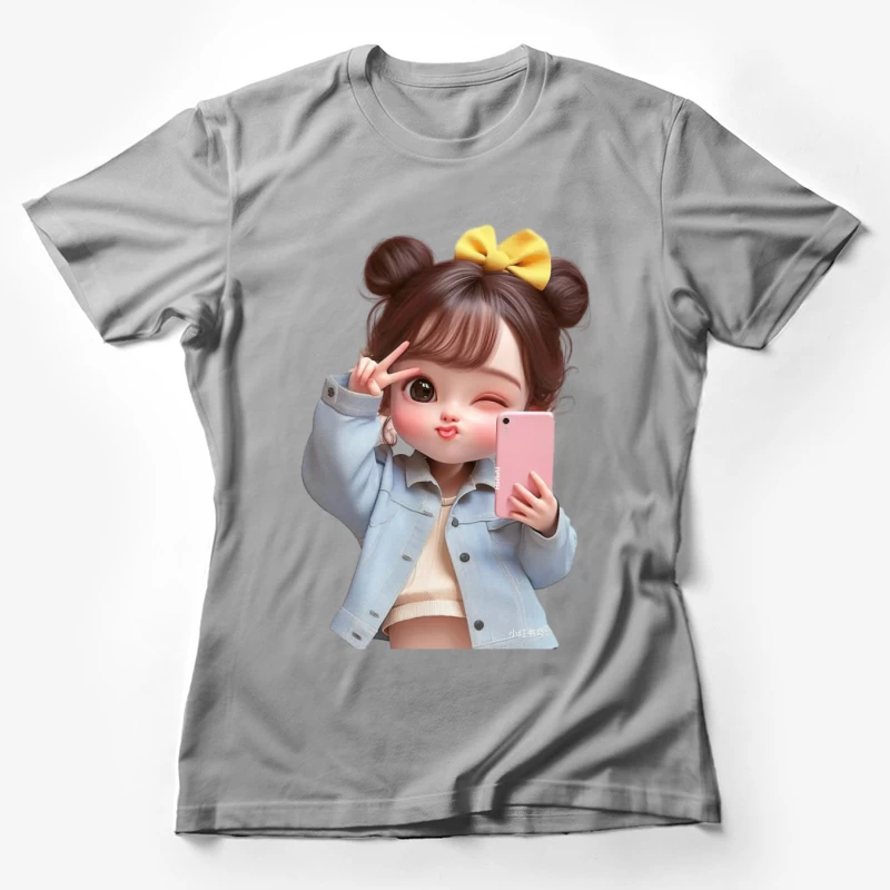 Mädchen mit Selfie und gelber Schleife Damen T-Shirt