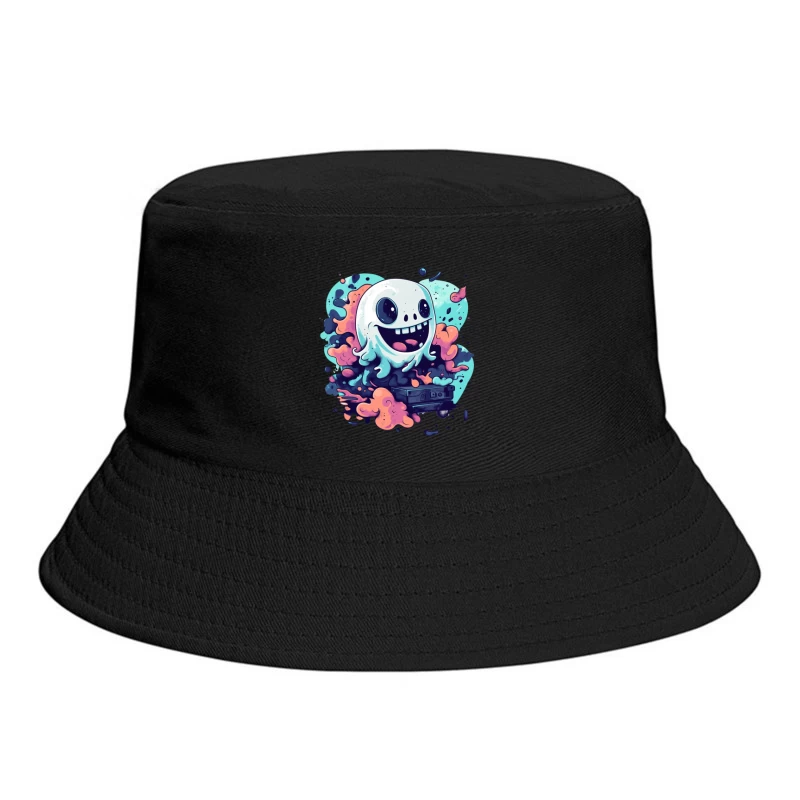 Playful Ghost with Colorful Swirls Gaming Art Bucket Hat