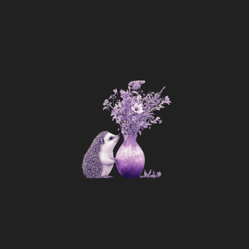 Cute Hedgehog with Purple Flower Vase Watercolor Illustration Bucket Hat