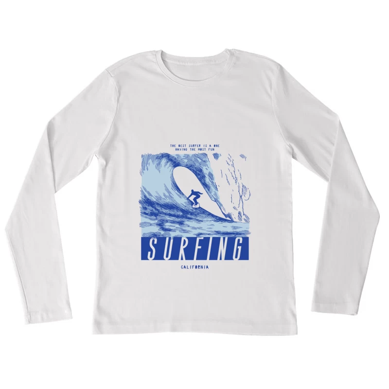 Surfer auf großer Welle in Kalifornien Damen Langarm T-Shirt