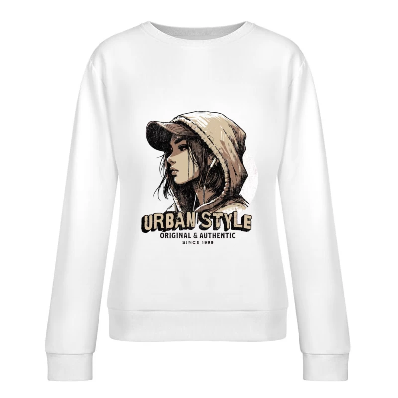 Urbanes Stil, Mütze und Kopfhörer Illustration Damen Pullover Sweatshirt