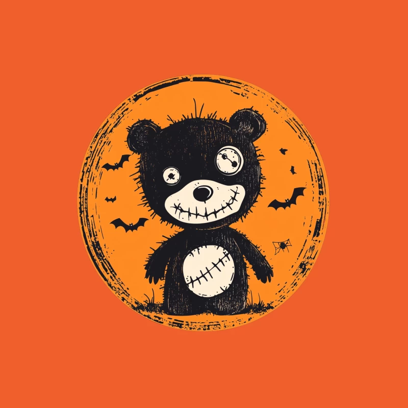 Spooky Halloween Teddy Bear with Bats on Orange Background Female T-Shirt